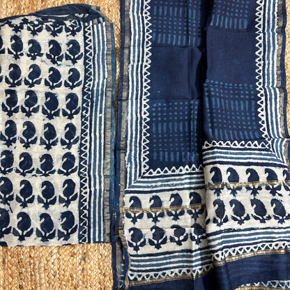 Hand Block Print Chanderi Silk Cotton 2 pc Dress Material