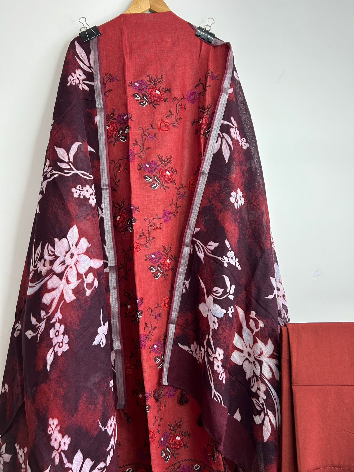 Linen Cotton Dress Material with Cross Stitch Embroidery
