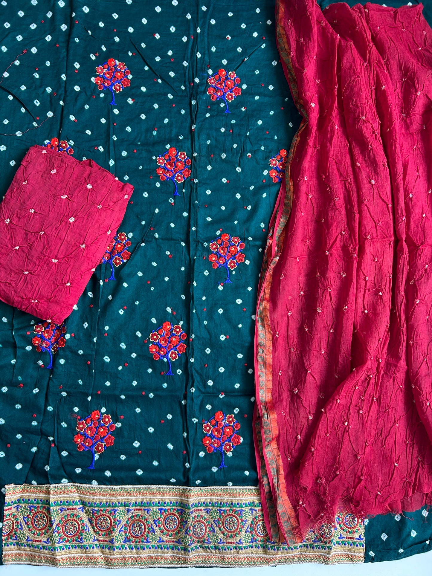 Embroidered Cotton Bandhani Dress Material