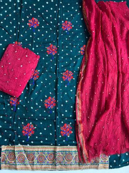 Embroidered Cotton Bandhani Dress Material