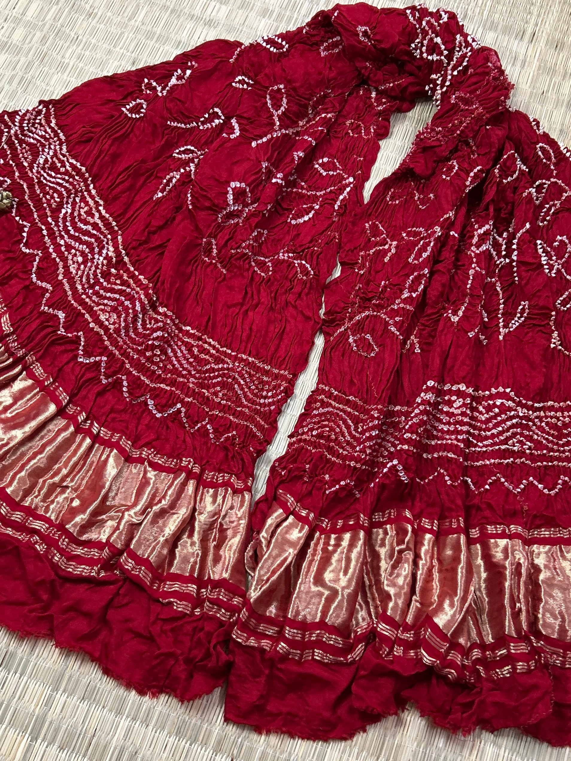 Red Pure Gajji Silk Bandhej Dupatta