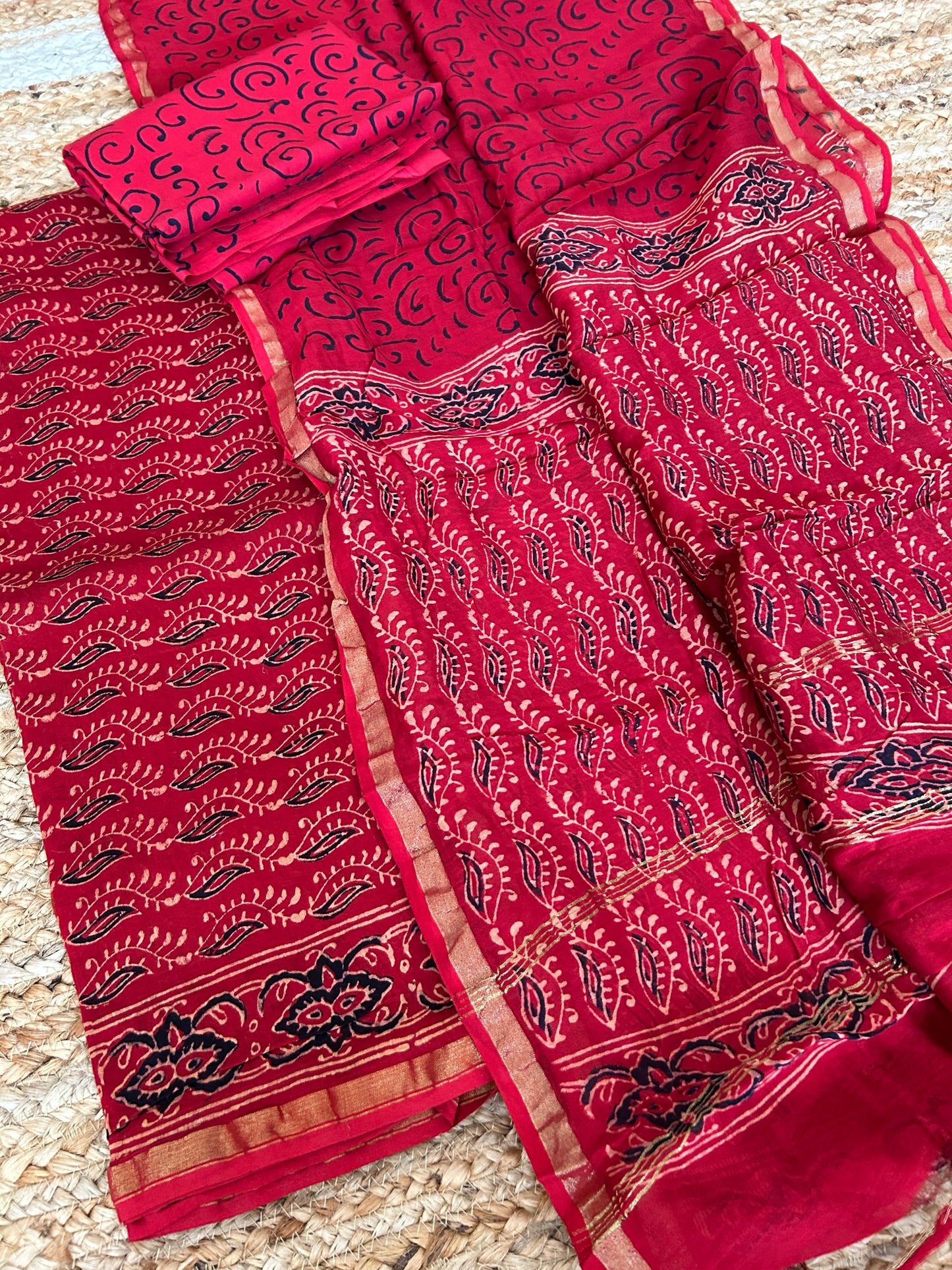 Sanganeri Hand BlockPrint Chanderi Silk Cotton Dress Material