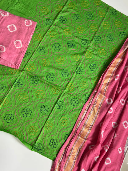 Embroidered Cotton Bandhej Dress Material