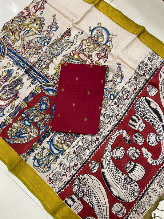 Handloom Cotton Dress Material with Kalamkari Silk Dupatta