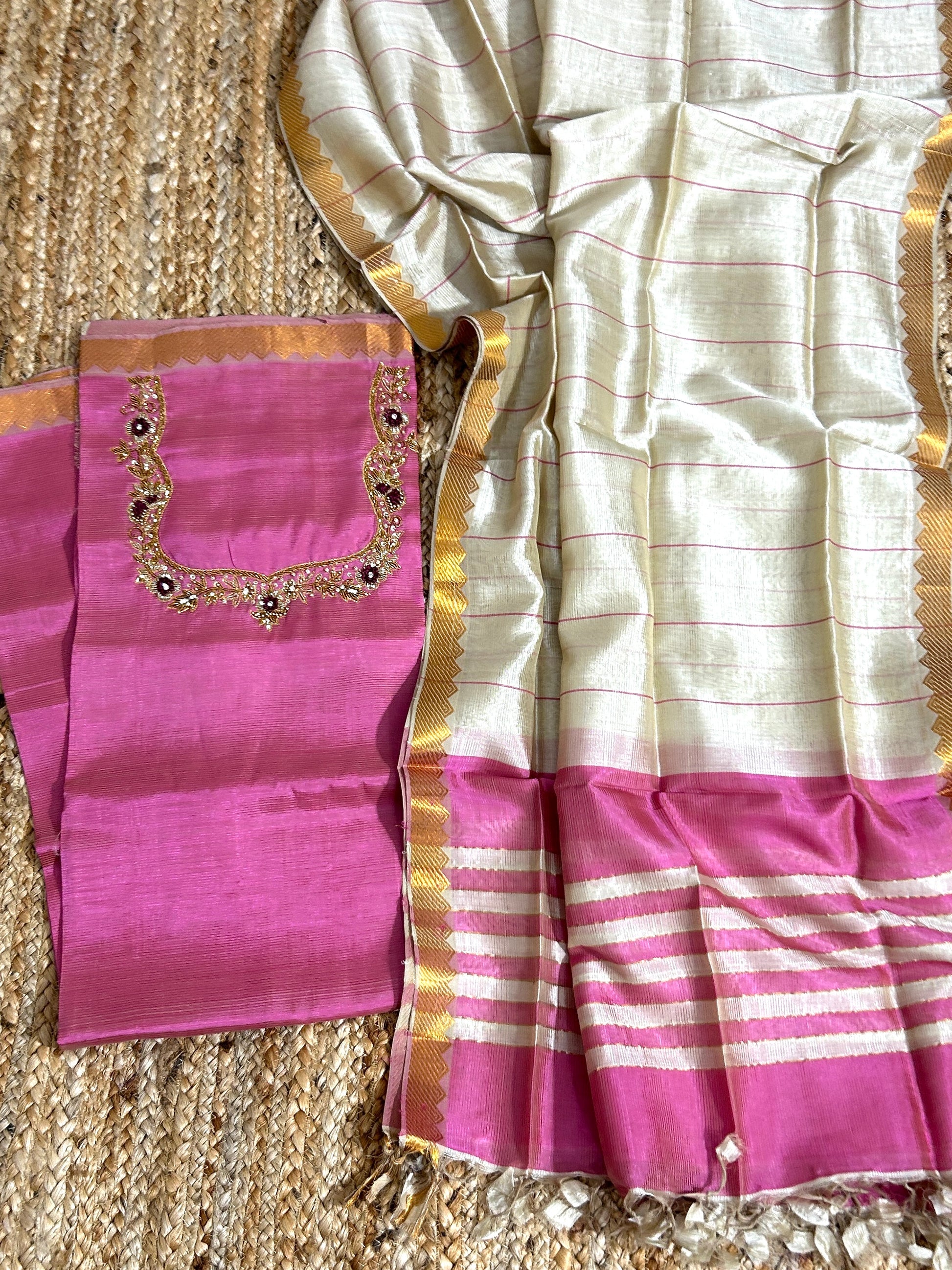 Mangalagiri Silk Dress Material with Maggam Handwork