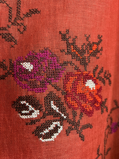 Linen Cotton Dress Material with Cross Stitch Embroidery