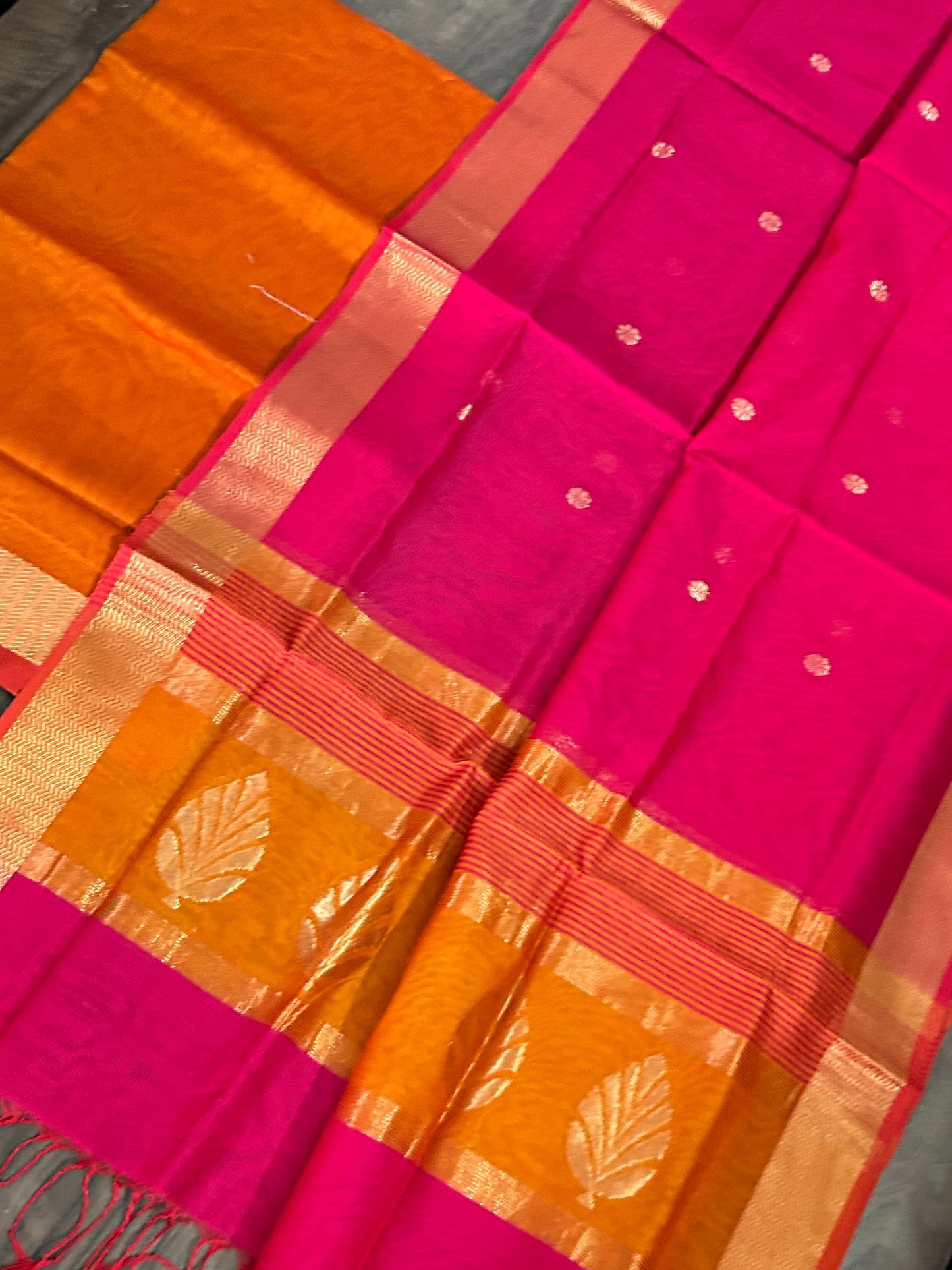 Orange Pink Maheshwari Silk Dress Material