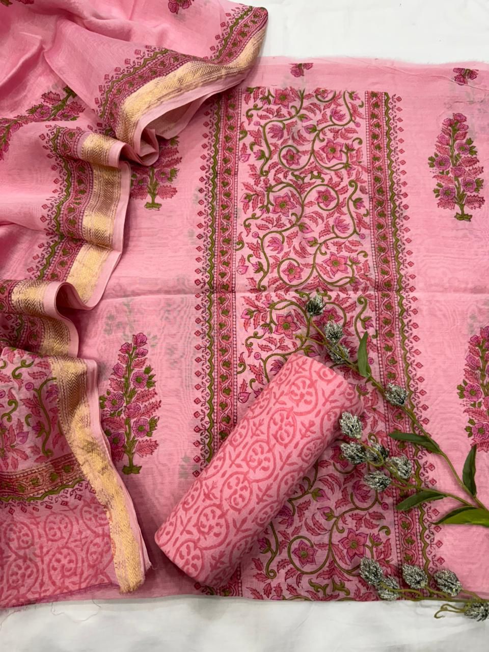 Hand Painted Maheshwari Silk Cotton Dress Material