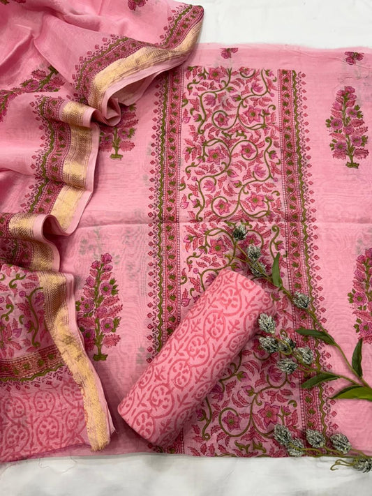 Hand Painted Maheshwari Silk Cotton Dress Material