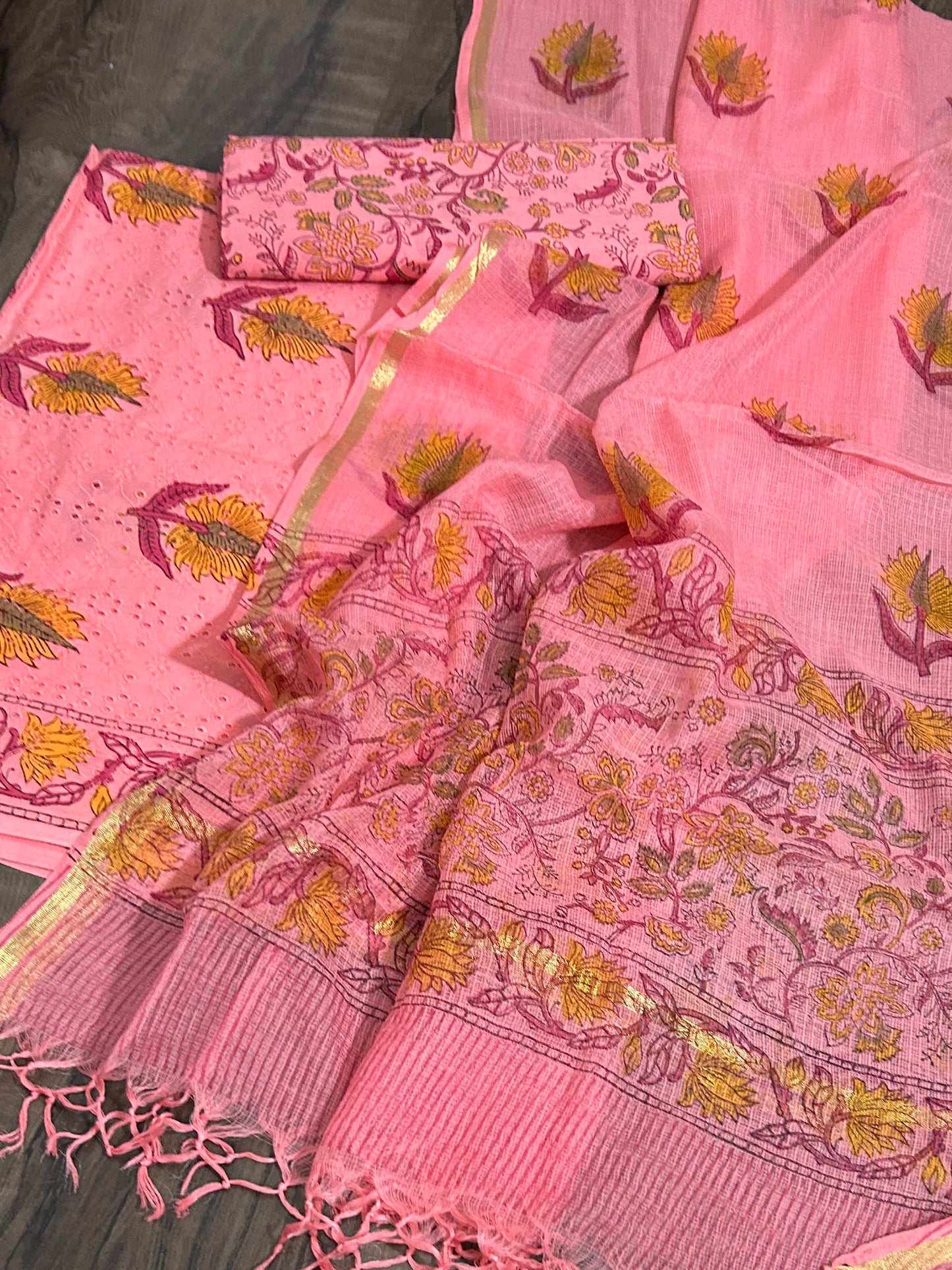 Hand BlockPrint Cotton Dress Material with Kota dupatta