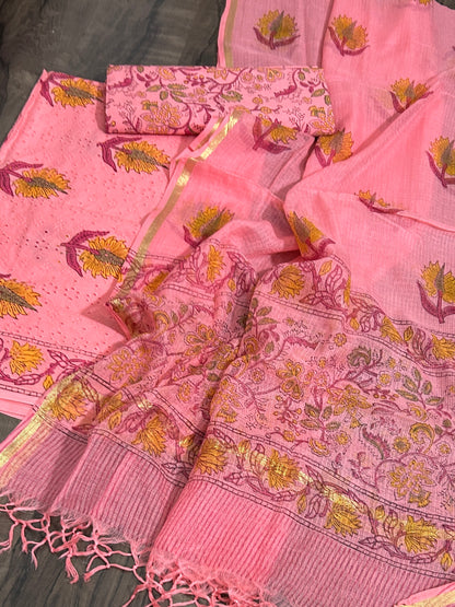 Hand BlockPrint Cotton Dress Material with Kota dupatta