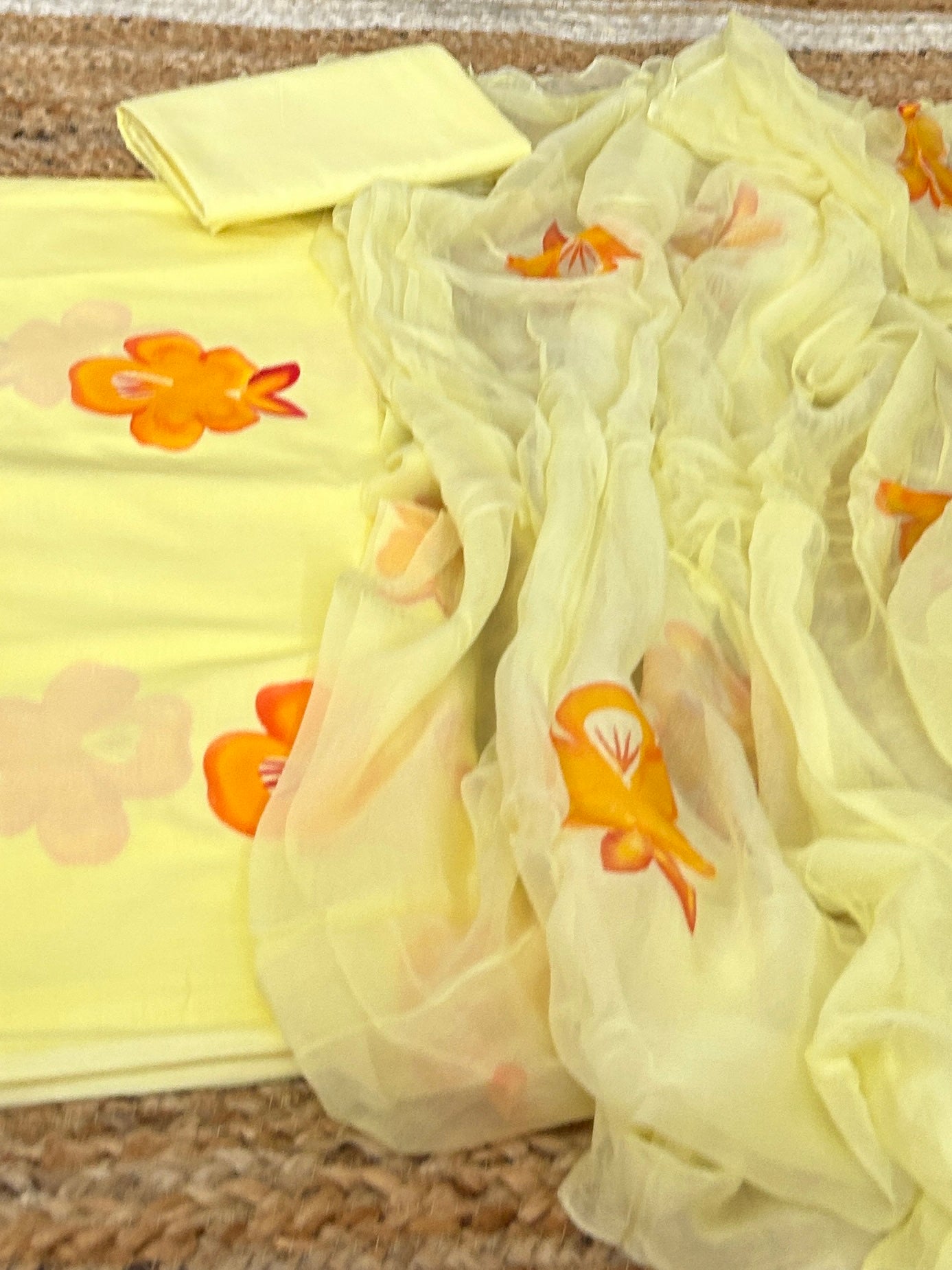 Hand Painted Cotton Dress Material with Chiffon Dupatta