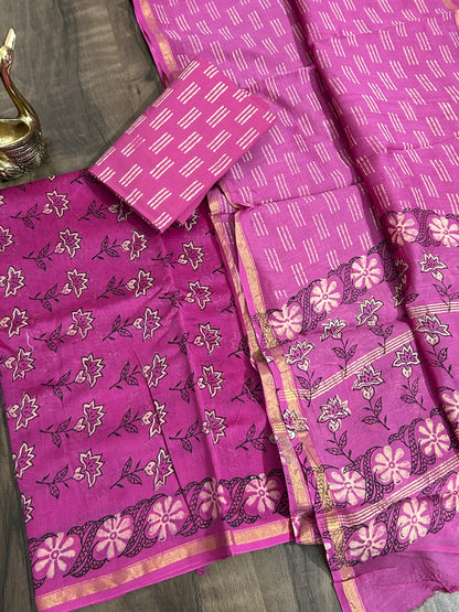 Hand Painted Chanderi Silk Cotton Dress Material
