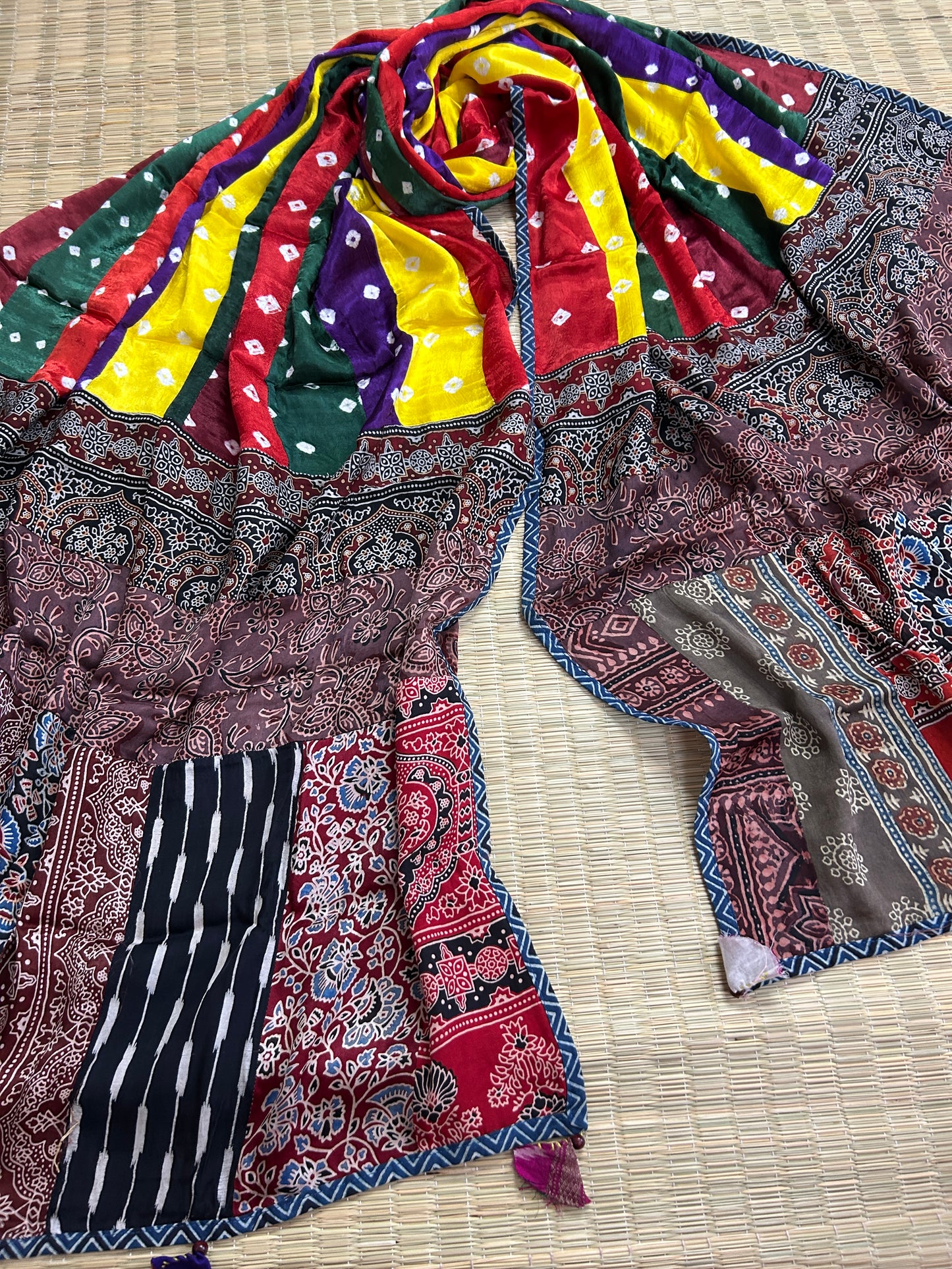 Ajrakh Bandhej Patch Work Modal Silk Dupatta (dup 37)