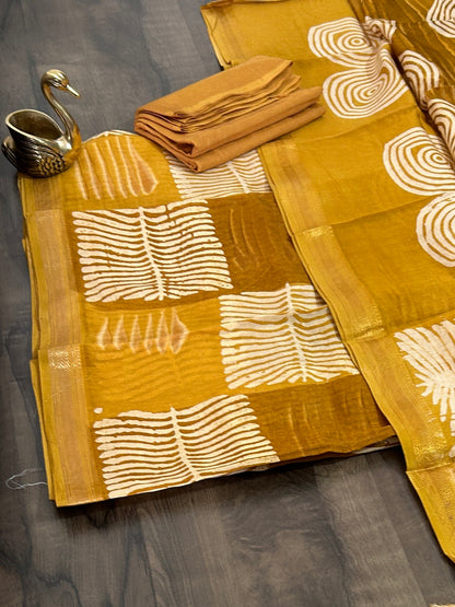 Hand Block Printed Maheshwari Silk Cotton Dress Material