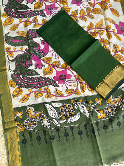 Mangalagiri Silk Dress Material with Kalamkari silk dupatta