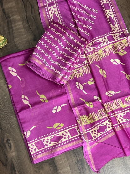 Chanderi Pure Silk Cotton Hand Blockprint Dress Material