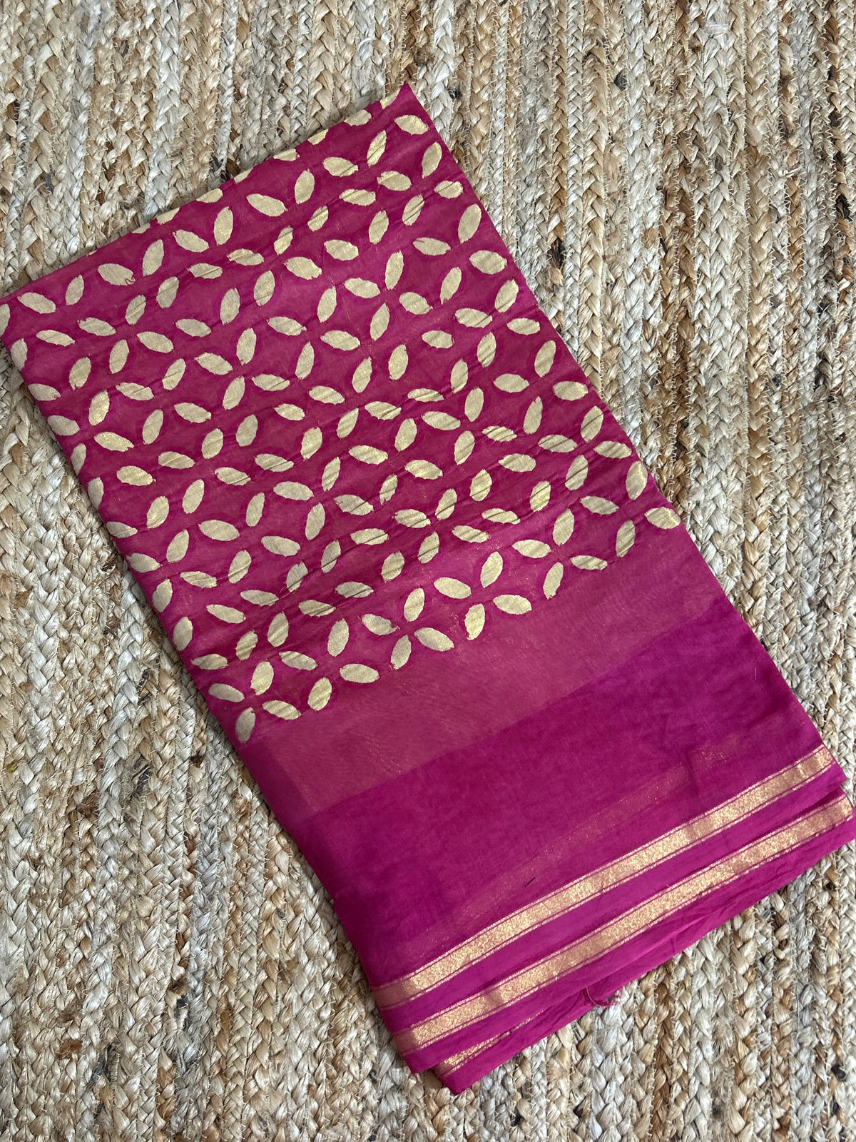 Pink Appliqué Work Chanderi Silk Kurti Fabric