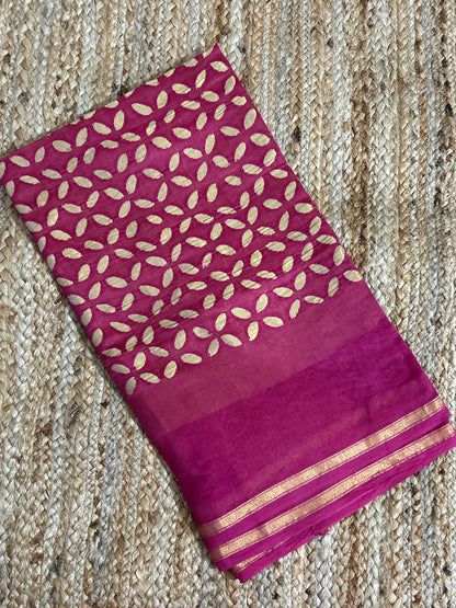 Pink Appliqué Work Chanderi Silk Kurti Fabric