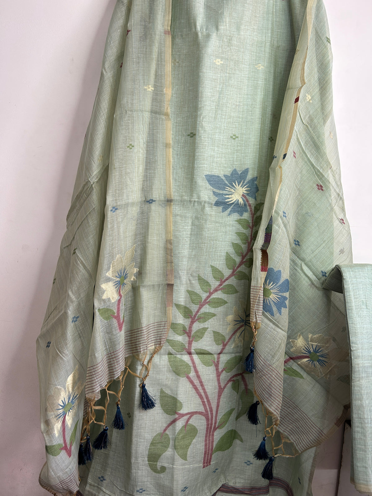 Apple Green Assam Muga Cotton Woven Dress Material