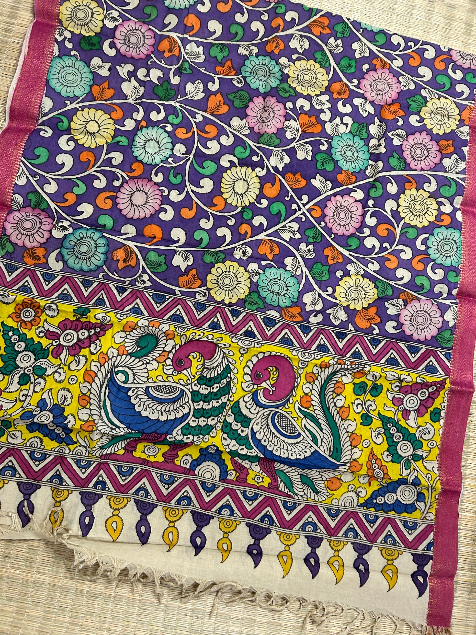 Kalamkari Hand Painted Silk Dupatta