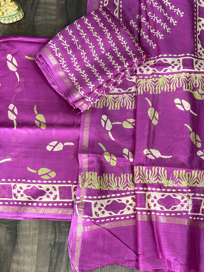 Chanderi Pure Silk Cotton Hand Blockprint Dress Material