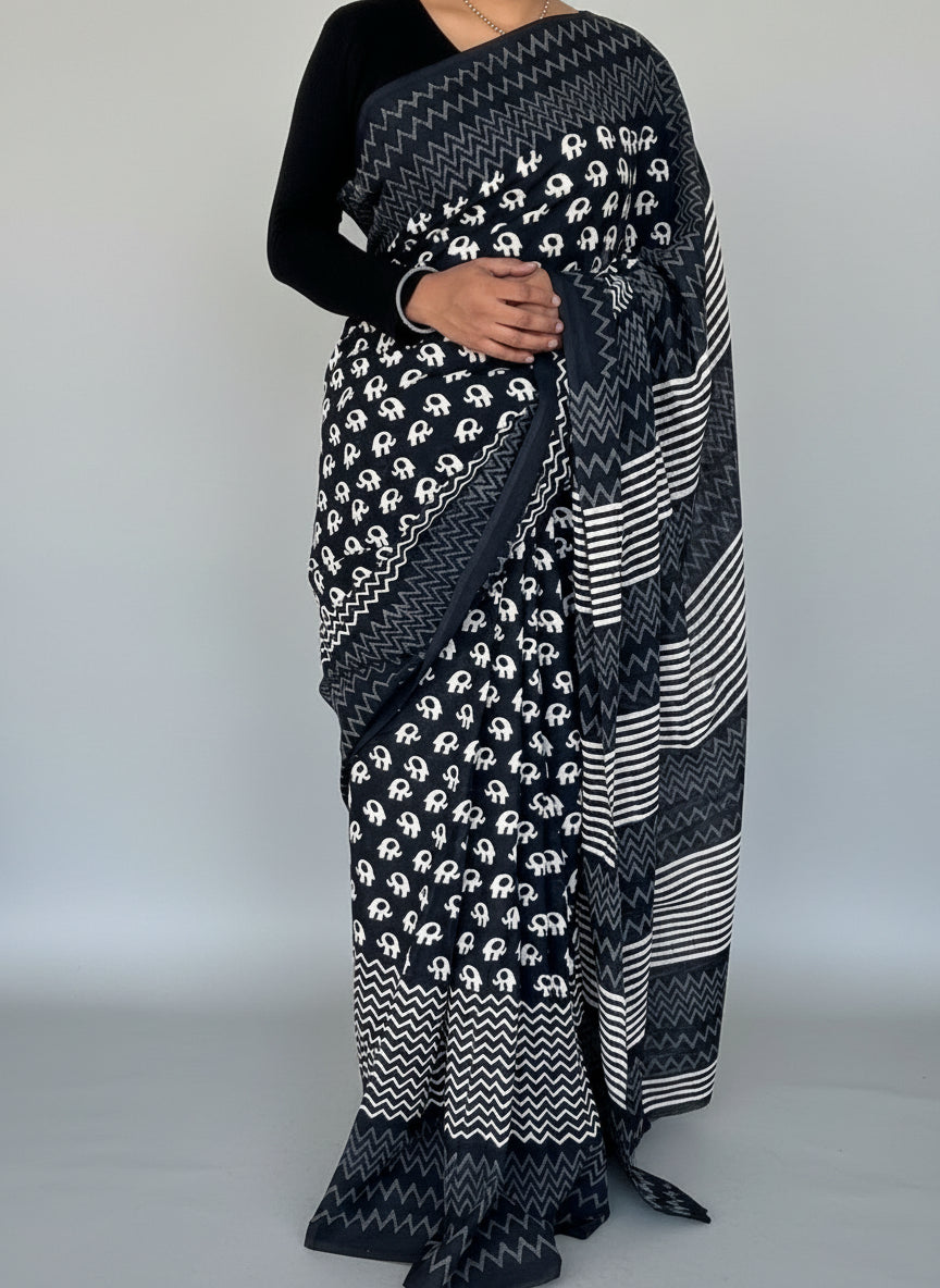 Hand BlockPrint Soft Cotton Saree with Blouse