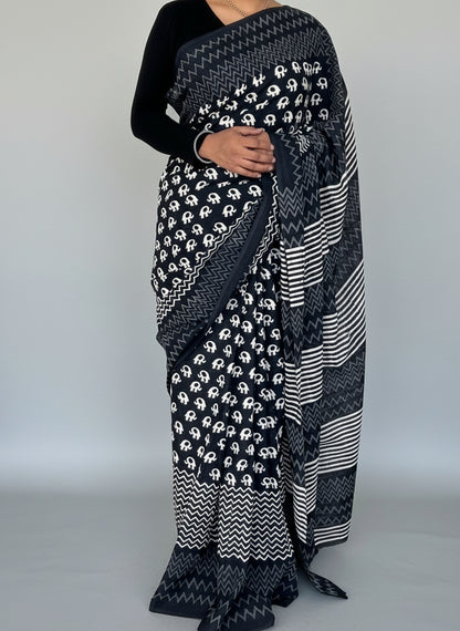 Hand BlockPrint Soft Cotton Saree with Blouse