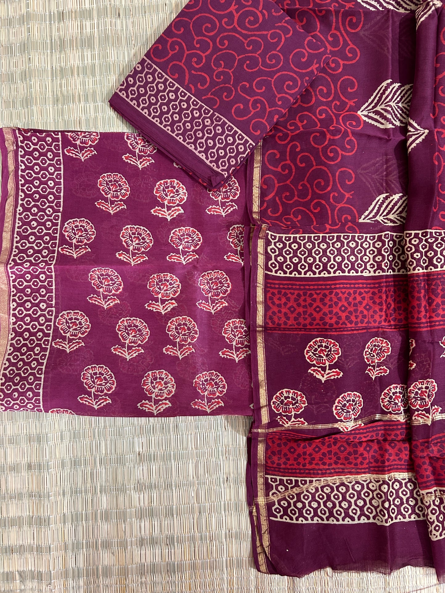 Hand BlockPrint Chanderi Silk Cotton Dress Material