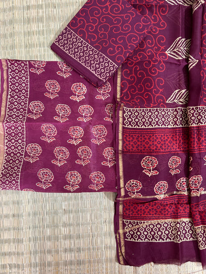 Hand BlockPrint Chanderi Silk Cotton Dress Material