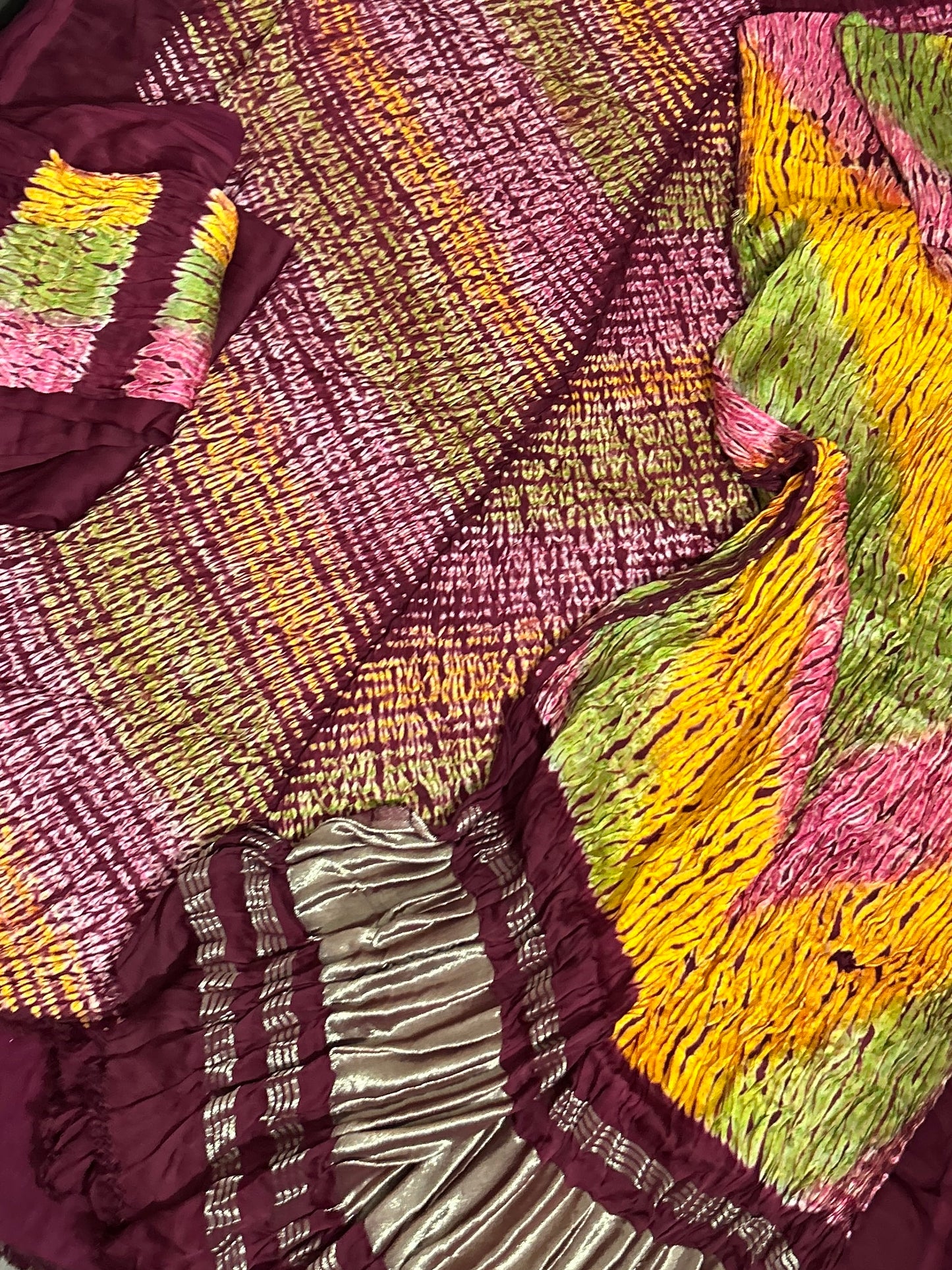 Maroon Multi Coloured Shibori Modal Silk Dress Material