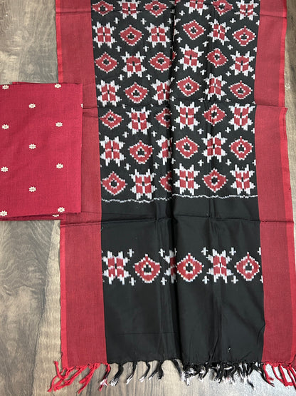 Handloom Cotton Weaving Booti Top with Ikat Cotton Dupatta