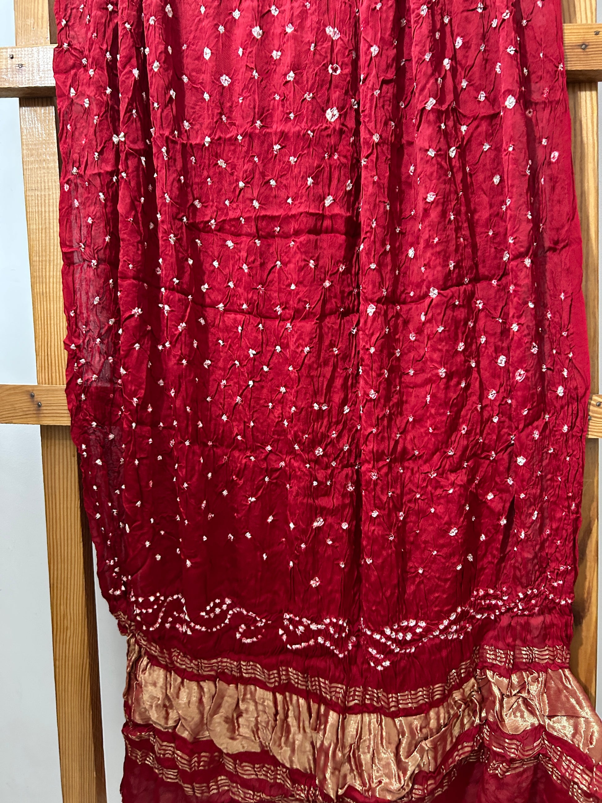 Red Modal Silk Bandhani Dupatta with Lagdi Patta