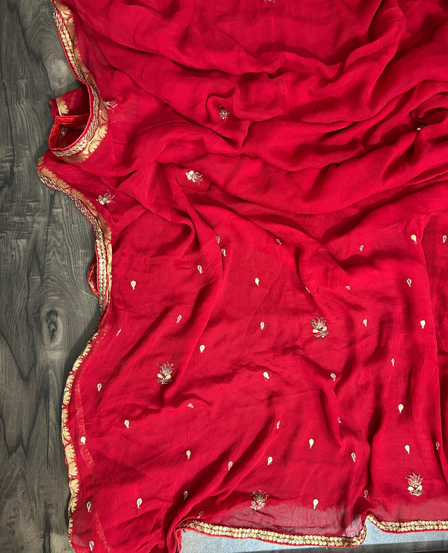 Red Pure chiffon Saree with GotaPatti HandWork