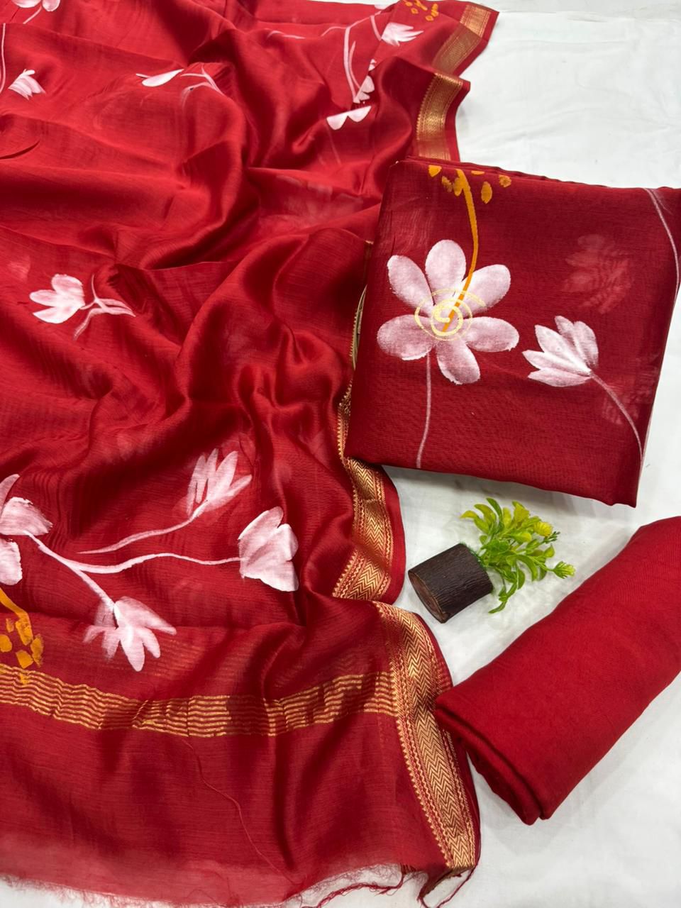 Hand Painted Maheshwari Silk Cotton Dress Material