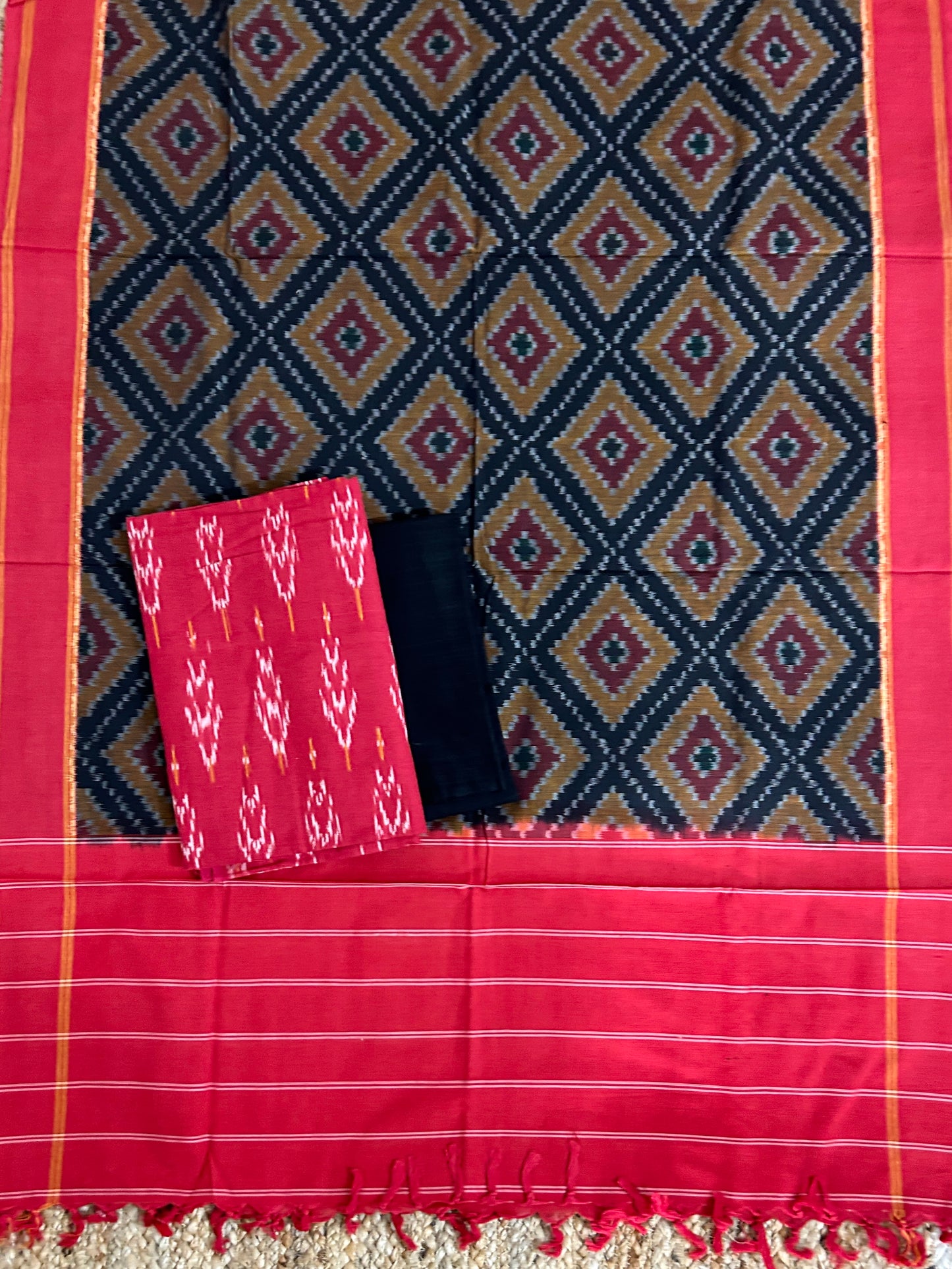 Double Ikat Mercerized Cotton Dress Material