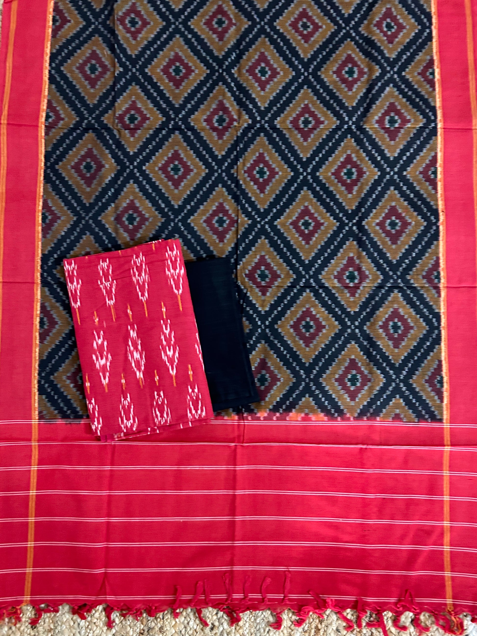Double Ikat Mercerized Cotton Dress Material