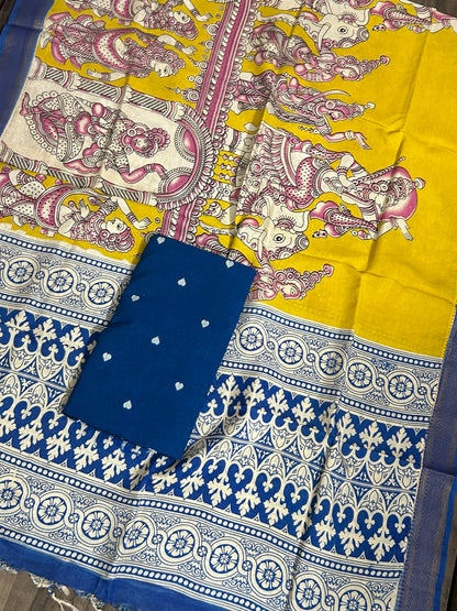 Handloom Cotton Dress Material with Kalamkari Silk Dupatta