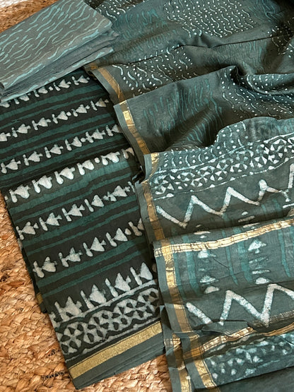 Hand BlockPrint Chanderi Silk Cotton Dress Material