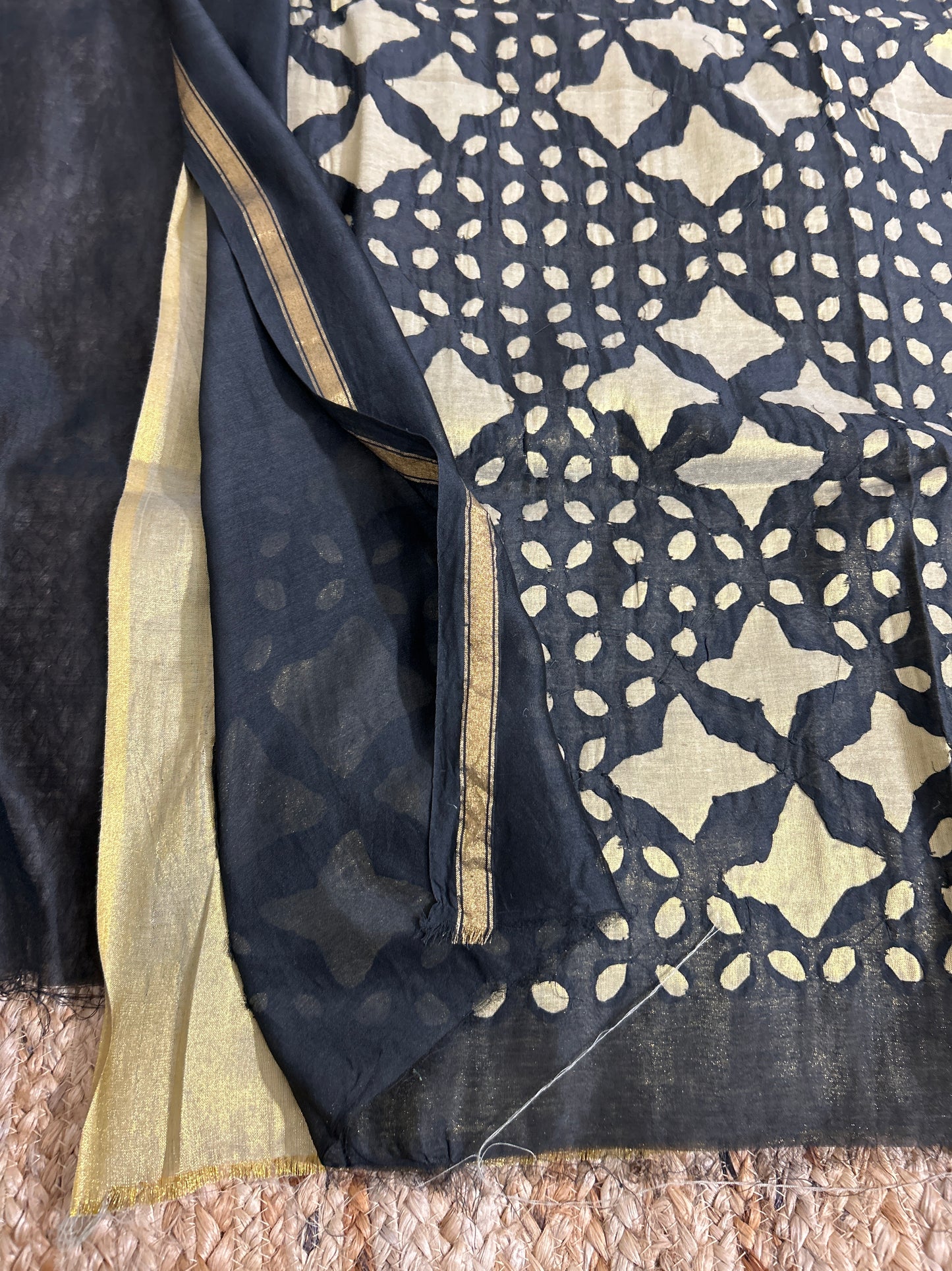 Black Appliqué Work Chanderi Silk Kurti Fabric