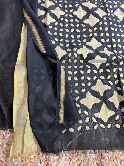 Black Appliqué Work Chanderi Silk Kurti Fabric