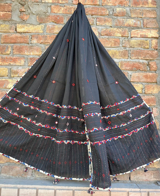 Appliqué Work and Mirror Work Cotton Dupatta
