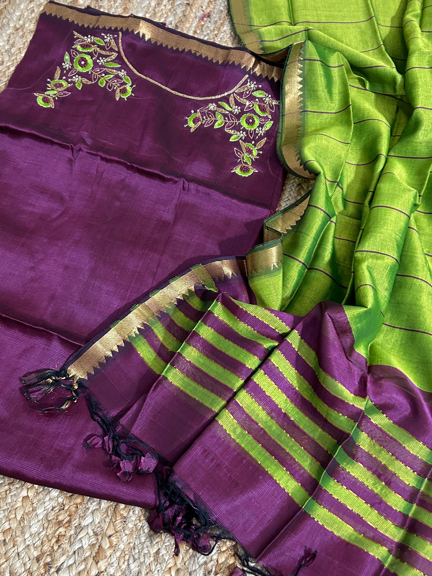 Mangalagiri Silk Dress Material with Maggam Handwork