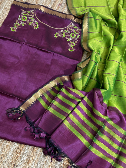 Mangalagiri Silk Dress Material with Maggam Handwork