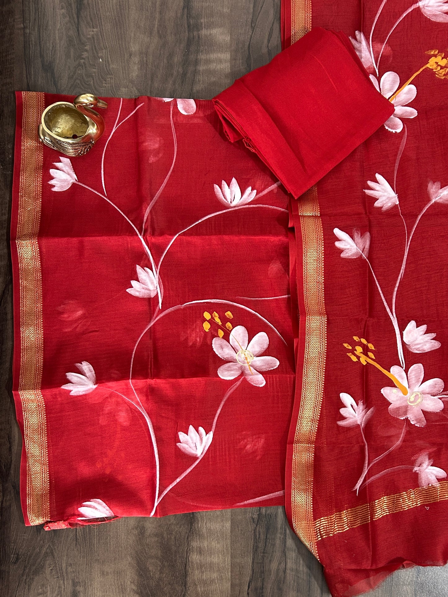Hand Painted Maheshwari Silk Cotton Dress Material