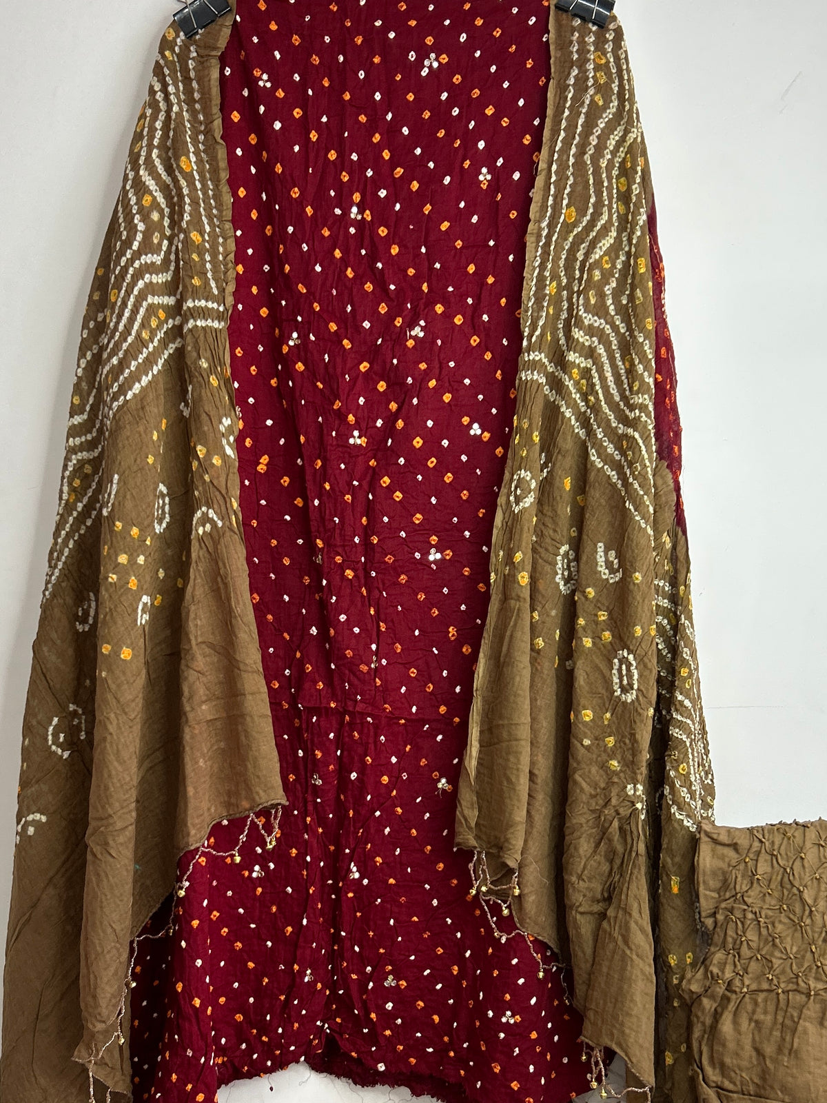 Mirror work Cotton Rai Bandhani Dress Material
