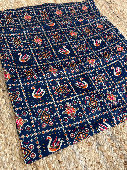 Navy Blue Patola Print Top Material