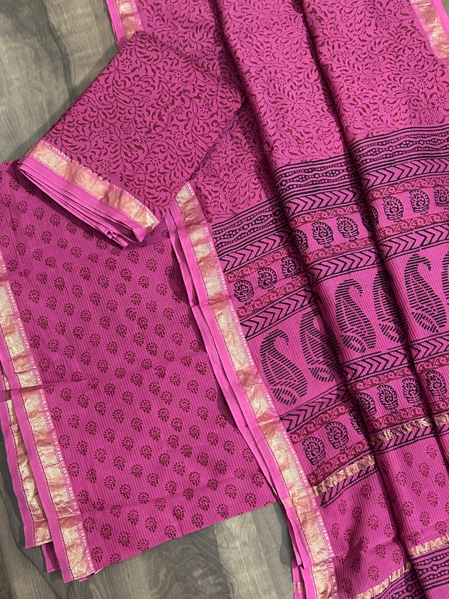 Bagh print Maheshwari Silk Cotton Dress Material