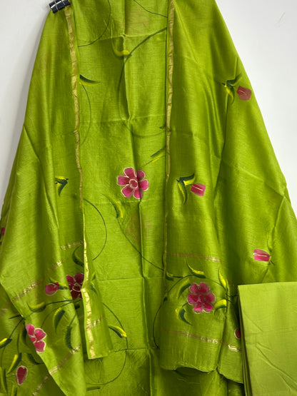 Hand Painted Chanderi Silk Cotton Dress Material