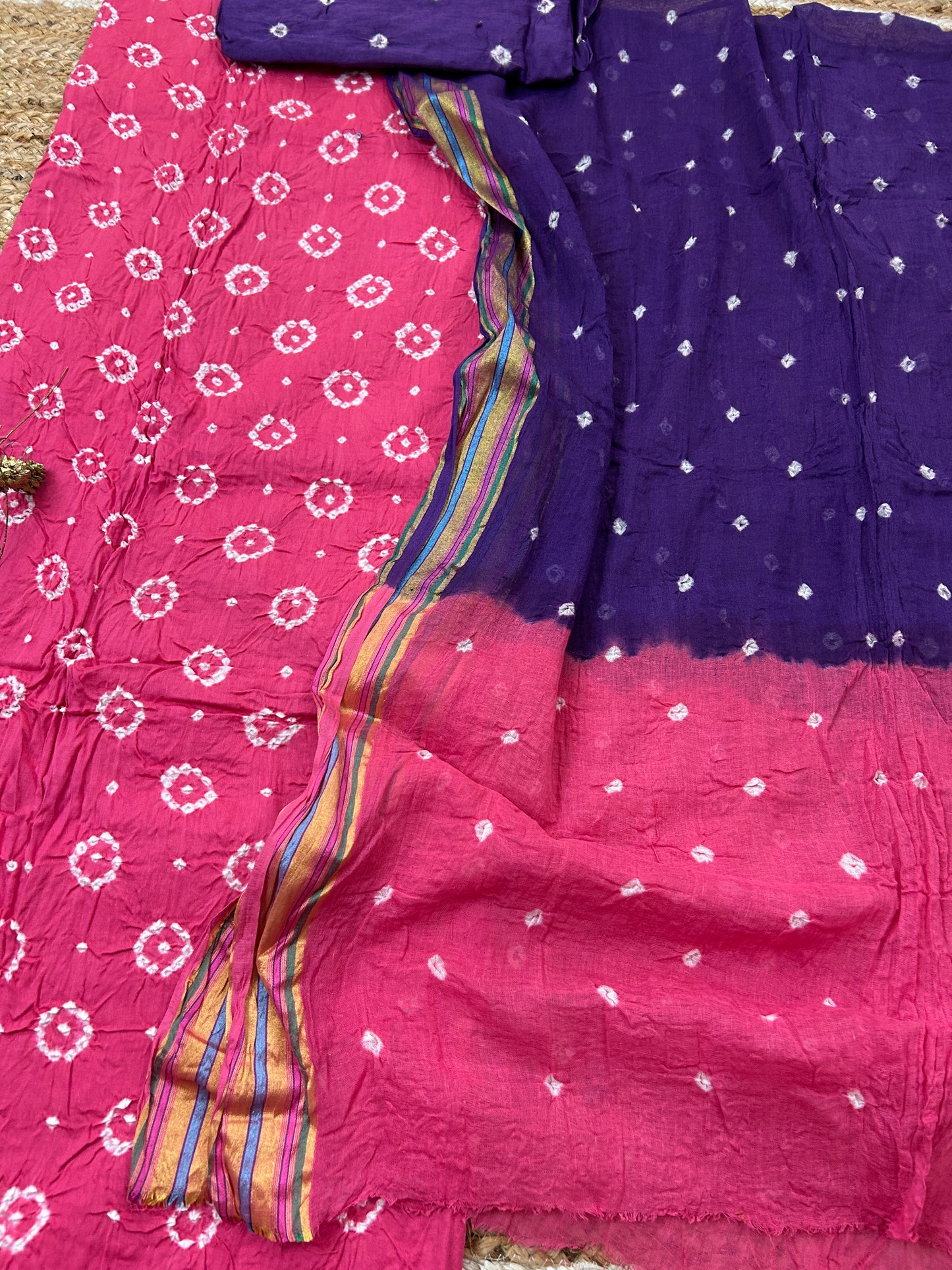 Satin Cotton Bandhej Dress Material